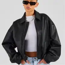 Cernucci Oversized Collared PU Bomber Black XS NWT