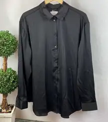 The Limited Black Satin Long Sleeve Button Up Shirt Blouse NEW XL