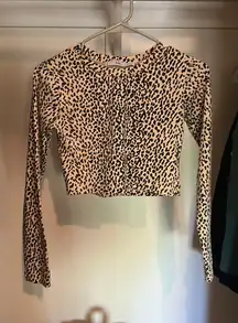 Adika Cropped Long Sleeve Cheetah Top