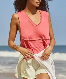 NWT Free People Tank Top Movement Textured Knit Flowy V-Neck Bright Pink Small