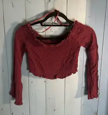 La Hearts Deep Red Textured Crop Long Sleeve Blouse | Size Small