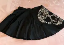 Hot Topic black skull flared mini skirt size XS floral lace