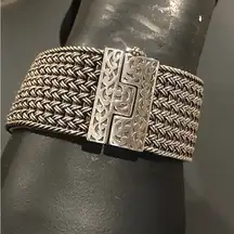 LOIS HILL Sterling Silver Wide Thai Weave Bracelet with Cut Out Links