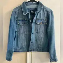 Frye denim‎ jacket gold studded button front medium wash Medium NWT