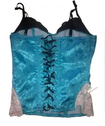 Teal Strapless Corset with Black Lace Trim and white lace