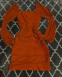 Chic Long Sleeve Rust Dress