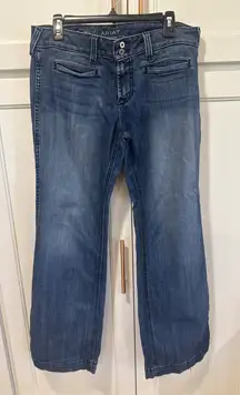 Ariat Denim Trouser Jeans Womens Size 31R western Bootcut Flare Mid Rise Blue