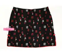 Anne Carson Silk Chinese Asian Oriental Chinoiserie Black Red White Skort Skirt