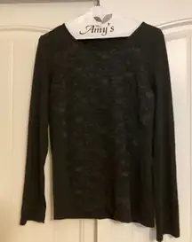 Skies Are Blue Black Polyester Blouse Long Sleeves Lace Inlay Front Medium