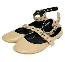 Rebecca Minkoff Size 7M Soft Leather Tan Ballet Flat Shoes Ankle Buckle