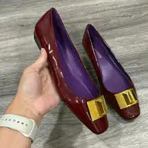 Emilio Pucci Burgundy Flats with Gold Buckle Ballerina Shoes