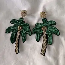 NEW Green and Gold Beaded Palm Tree Lisi Lerch Statement Earrings