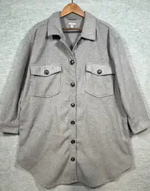 Falls Creek Womens 2X Shirt Jacket Gray Longline Button Down‎ Shacket Top