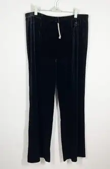 Chico's Travelers No Tummy Velvet Pants Size L Black Straight Leg Pull On NWT