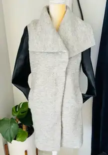 Express Shawl Collar Faux Leather Sleeve Zip Coat, Size Small, Gray/Black,‎ NWOT