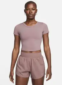 Nike Dri-FIT Short-Sleeve Cropped Top Smoked Mauve Women’s Large