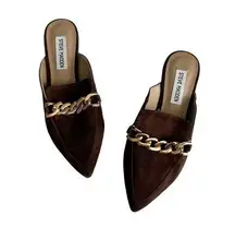 Steve Madden Almah Suede Pointed Toe Chain Mule Chocolate Brown & Gold Size 5.5