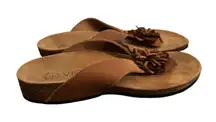 Vionic Rosario Sz6 Orthaheel  Spain Tan Leather Comfort Slides Sandals Shoes