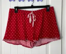 EUC HUE women’s red pink‎ heart spotted drawstring pajama pj shorts summer XL