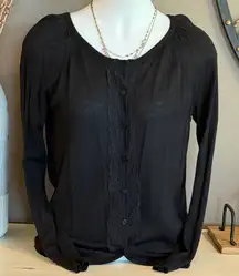 METAPHOR Lightweight Black Cotton Blend Button Up Cardigan  Lace NWT Size Large