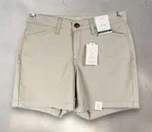 St. John’s Bay Mid Rise Chino Shorts Women’s 2 Khaki 5” Inseam Cotton Blend NWT