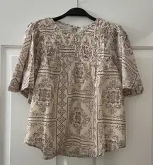 NWOT | TCEC Smocked Flutter Print Top – Cream – S – CT8281
