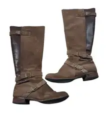 UGG Brown Cyndee Leather Suede Harness Strap Riding Boots Sheepskin Lined 10