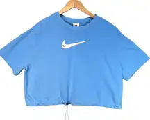 Nike Blue Crop Sweatshirt Drawstring Hem Swoosh Pullover‎ Top Large