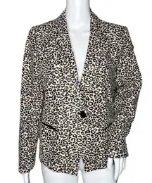 Chicos Blazer Womens Small Cream Black Cheetah Leopard Animal Edgy Casual Office