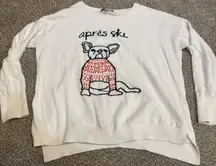 French Connection Women Sz M Apres Ski‎ Frenchie Bulldog Parisian Sweater Beige