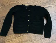 Elegant Black Textured Cardigan with Gold Accents