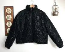 Lili Sidonio Black Houndstooth Semi Cropped Boxy Puffer Down Jacket