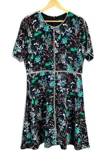 The Kooples Black Floral Print Silk Dress Short Sleeve Size Large