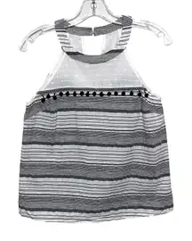 Promesa Halter Top S Striped Geometric Black White Gray V Back Aztec Boho Chic