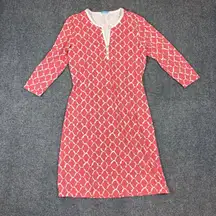 J McLaughlin Sz Small 3/4 Sleeve Catalina Red White Knee Length Dress Geo Print