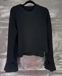All Saints Black Ribbed Cotton Cropped Sweater
