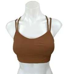 Lululemon Brown Strappy Sleeveless Rib Knit Cropped Athletic Sports Bra Top Sz 2