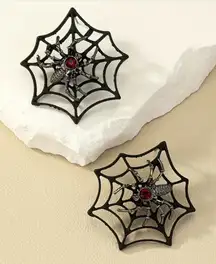Gorgeous Retro Gothic Spider Web Stud Halloween Earrings with Ruby‎ Color