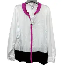 Worthington Woman’s 3X Long Sleeve Button Blouse Block Purple Black White Tunic