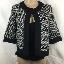 Banana Republic Black & White Striped Knit Cropped Cardigan Sweater M