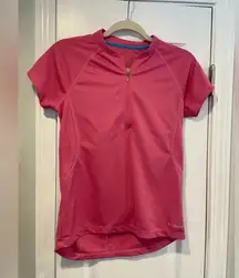 L.L. Bean Quarter Zip Short Sleeve Pink Pullover Activewear Top Pocket Size S