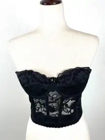 Vintage Valmont Black Lace Corset Bustier Women’s 36B Underwire Long Bra Boning