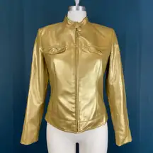 Vertigo Vintage 90s  Gold Faux Leather Moto Biker Jacket