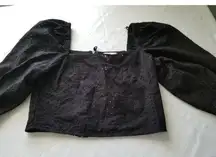 Socialite Black Eyelet Lace Crop Top 3/4 Balloon Sleeve Womens Size Medium