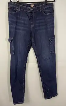 J Jill Women's Dark Wash Stretch Cargo Jeans Size 16