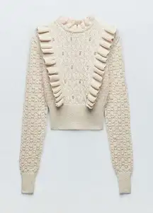 Frilly High Neck Pearl &Rhinestone Embellished Elegant Long Sleeve Sweater
