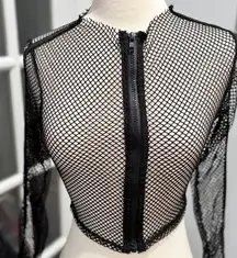 Black Mesh Fishnet Zio-up Top