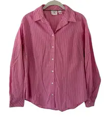 Vintage Pink Stripe Design Rider Button Down Style Top Shirt Women’s Size Medium
