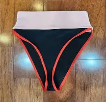 Beach Riot Ribbed Black and Pink High-Waisted Bikini Bottom