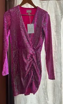 Show Me Your Mumu‎ Party Hop Dress Mini V-Neck Sequins Barbie Hot Pink NWT XS